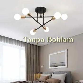 [ COD ] Lampu LED Plafon Modern Minimalist Ceiling Light Soket Socket E27 Lampu Nordic Silang Mewah Murah Elegan Besi Bohlam Hitam Putih Gold Plastik Set