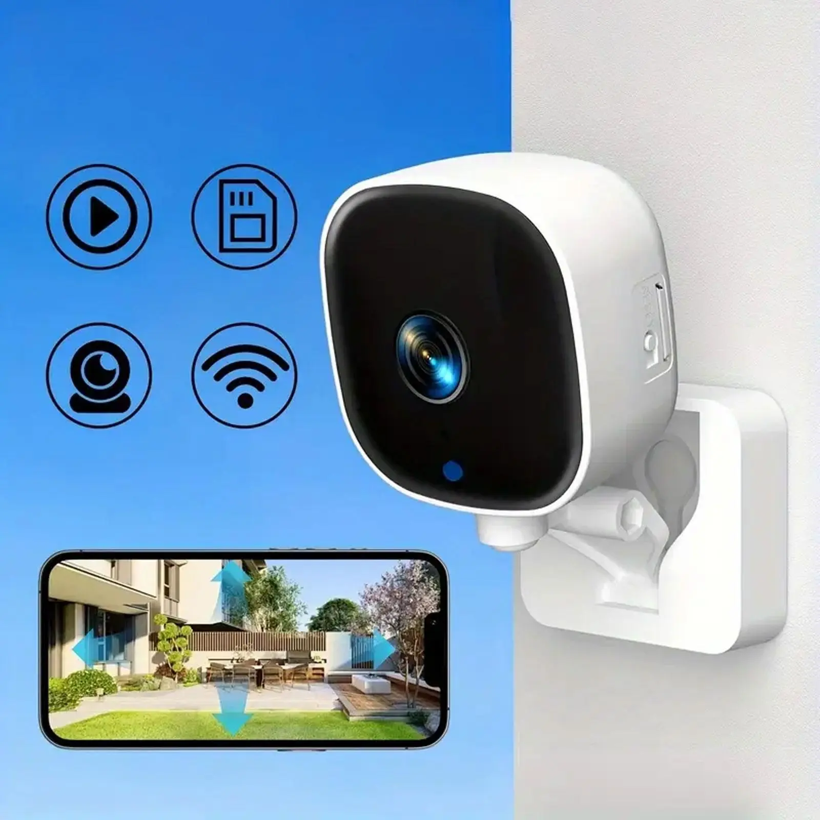 Wireless WiFi Camera, USB Wall Mount Security Monitor with Night Vision, Motion Tracking, 2-Way Talk, APP Live View, Security Camera for Indoor Use