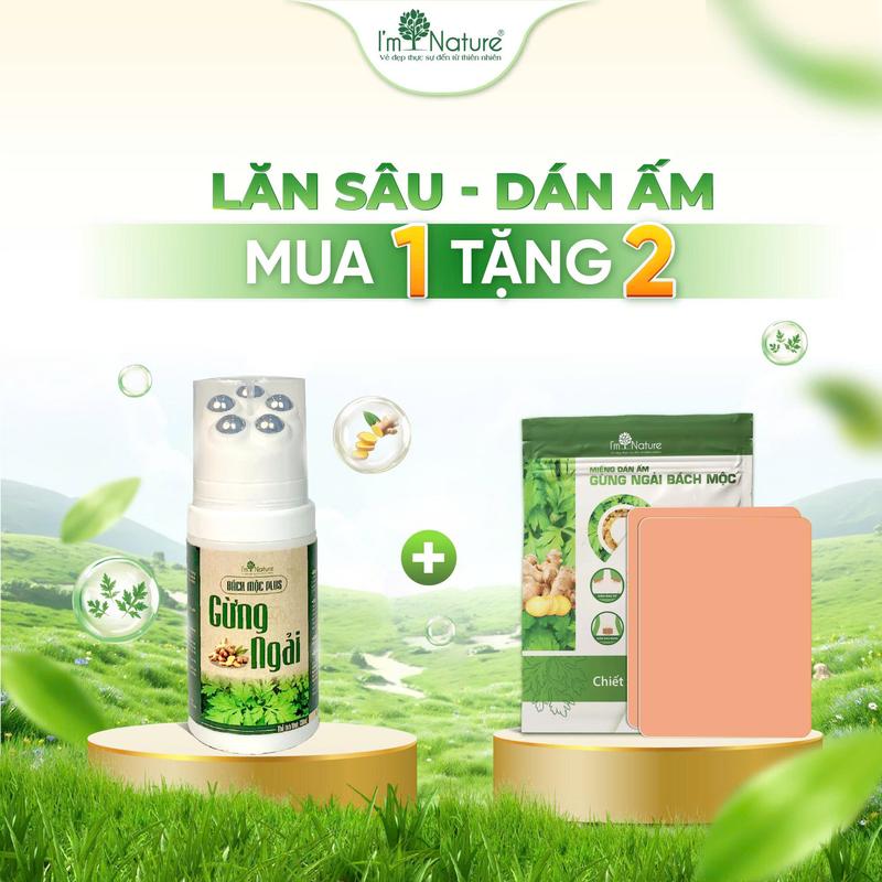 MUA 1 TẶNG 2 Miếng Dán Con Lăn Massage Gừng Ngải - Hỗ Trợ Giảm Đau Nhức Mỏi Cổ Vai Gáy Tê Bì Chân Tay - Hỗ Trợ Giảm Nhức Mỏi Cơ Thể Và Xương Khớp - Thành phần thảo dược - Bách Mộc Plus 130ml