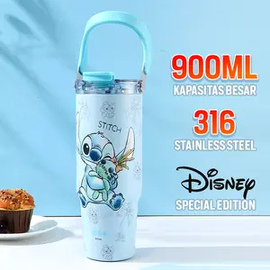 【 EXCLUSIVE KOKOPANCI】 DISNEY Tumbler STITCH 900ml Stainless Steel 304 - 3in1 Phone Stand Handle Sedotan Botol Minum Karakter Termos Portable BKL50802