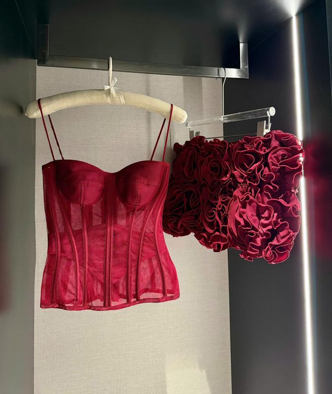 LỌ LEM LUXURY l 1 l Set Áo Cúp Lưới Corset & Chân Váy Hoa Bèo