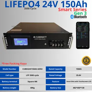 Baterai Lifepo4 24V 150Ah New Baru Cycle life 3500-4000 Untuk UPS PLTS Solar Panel Backup Server Starlink