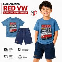 Gambar MAXIMO.CO Setelan Anak Laki Laki Mobil Van Merah & Celana JEans Pendek Usia 3-12 Tahun Fashion Anak - Red Kombi Car + Denim Pendek, Set M (3-4 Tahun) BB (10-15kg) dari Maximo Clothing Store Kab. Bandung 1 Tokopedia