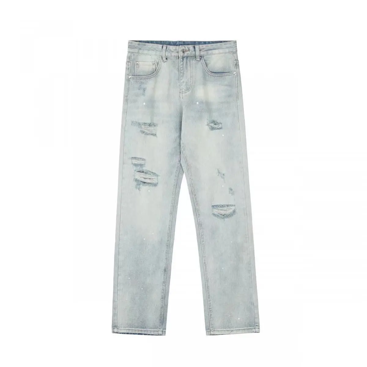 European and American high-end new knife cut hole straight tube slim jeans