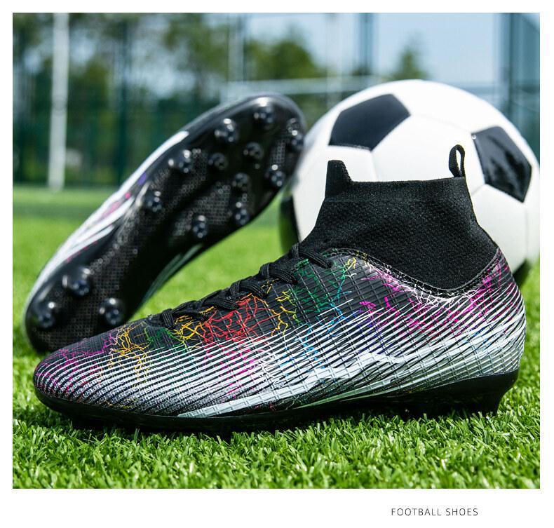 Product Introduction of Messi Football Shoes Large Size: EU35-47 Male Teenager Students Outdoor Lawn High-top Training Shoes Cristiano Ronaldo Children Adult AG Spike Anti-slip Shock Absorbing Professional Competition Shoes 12