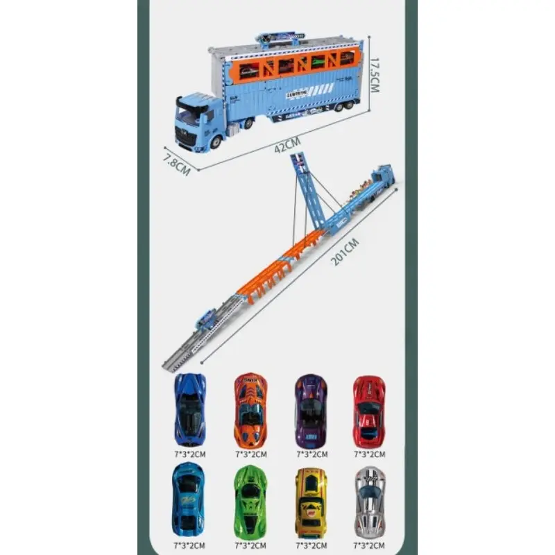 [capt] Mainan Anak Kendaraan Mainan Mobil Truk Container Deformasi Rel Balap Mobil - Container Car Catapult 3