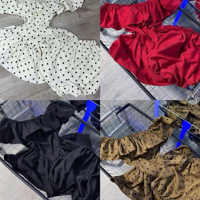 Set đồ nữ áo trễ vai kiểu bèo ôm eo form vạt dài xòe xếp li phối quần sooc ngắn ôm