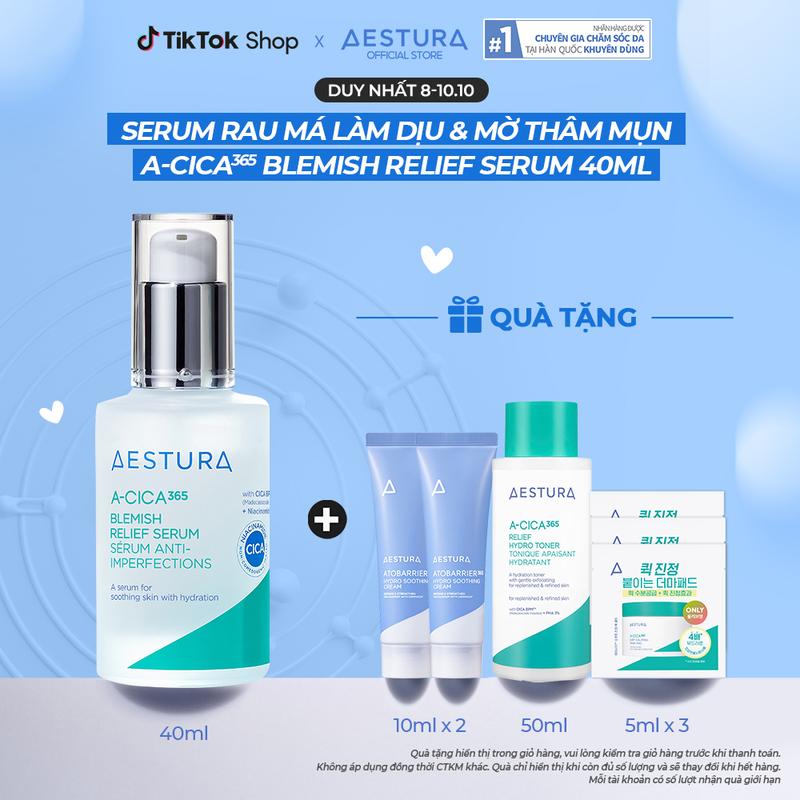 Serum rau má làm dịu, giảm thâm và hỗ trợ phục hồi da khô/mụn/nhạy cảm AESTURA A-CICA365 Blemish Relief Serum 40ml
