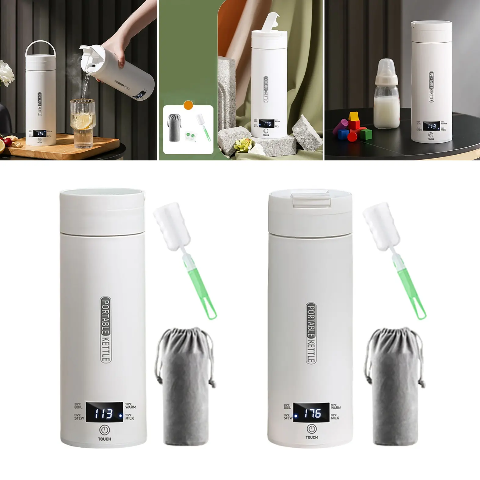 Ấm đun nước Điện, Chống rò rỉ, Màn hình LED, Thích hợp cho trà, Sữa, Cà phê, Nhiệt độ có thể điều chỉnh, Bình làm ấm nước, Lý Tưởng cho các chuyến đi cá nhân, Ô tô, Xe hơi, Máy bay, Cắm trại