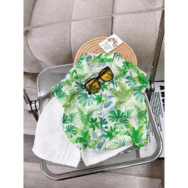 Bộ cộc tay đũi mềm cho bé trai đi biển 7-25kg 2