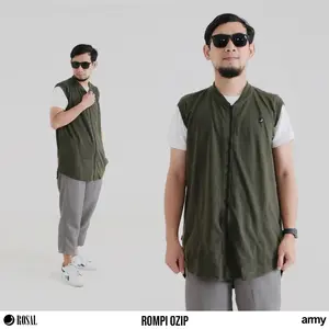 Rompi OZIP ROSAL Army - Rompi Sholat Pria Kerah Oblong Bahan Baby Terry Hangat Nyaman Zipper M-3XL