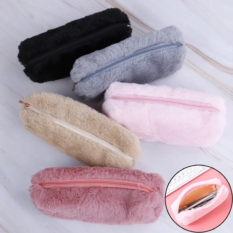 1X Hộp Bút Chì Sang Trọng Cho Bé Gái, Dễ Thương, Mờ, Lông Mịn, Túi Đựng Đồ Trang Điểm, Ví Đựng Tiền Xu 4