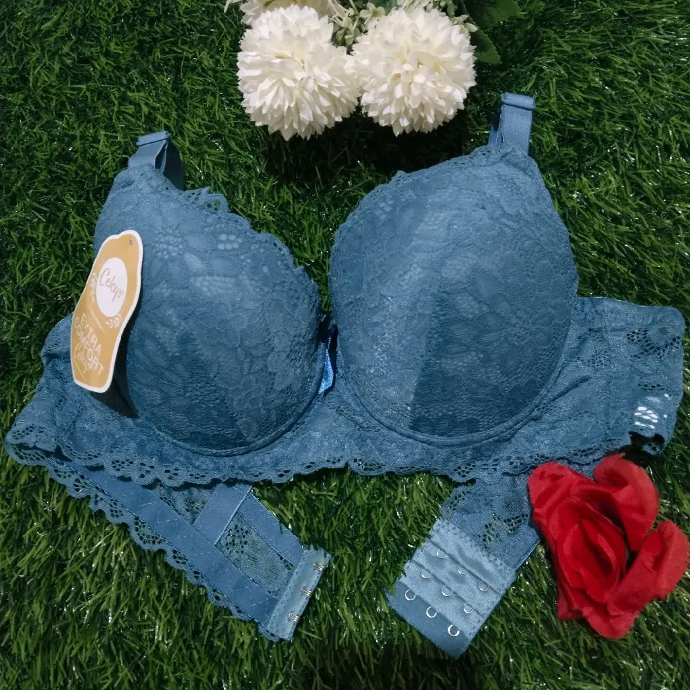 Paket Hemat 4 Pcs Bra Bh Kawat Burkat Busa Sedang Kait 3 Full Cup B to C Beha Push Up Wanita Cantik Brokat Nyaman