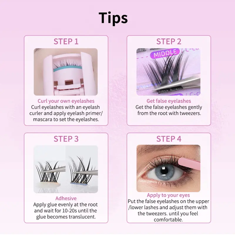 Mlen Diary Lazy Bulumata eyelash  Series- Serene Wings- DIY bulu mata palsu  C Curl 12-16mm terbaru dengan satu set lem eyelash extension yang sudah termasuk penghapus, makeup mata dan kosmetik 7