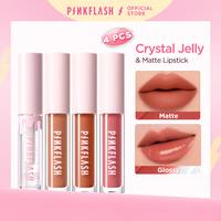 Gambar [Official]PINKFLASH 4PCS Crystal Jelly Glow Tampilan Bibir Sehat & Kenyal Lip Gloss & Ink Stain Matte Liquid Lip Cream High Pigmented - C01+N01+N05+O02 dari PINKFLASH STORE Kab. Tangerang 1 Tokopedia