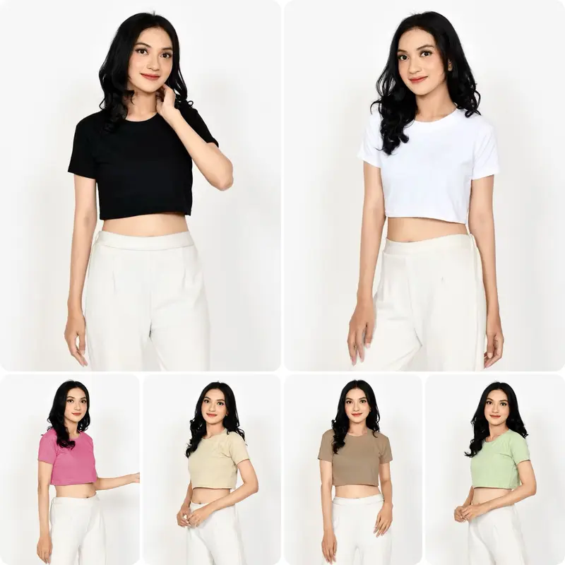 Crop Top Korean Style | Kaos Polos Crop Top Fashion Kekinian | Atasan Wanita Fashion | Baju Santai Bahan Adem | COD Bisa Bayar Ditempat Basic Tee Pendek 8