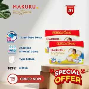 Makuku Drycare Plus Big Pack 2 ( PACK) M30+6/L28+6/XL24+4/XXL22+4 Popok Bayi