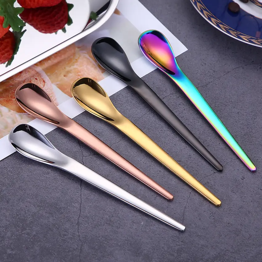 Thìa Mini, Thép Không Gỉ 304, Thích Hợp Cho Kem, Trái Cây Và Món Tráng Miệng, Thìa Trà, Màu Vàng Hồng, Thìa Trà Cà Phê, Bộ Đồ Ăn
