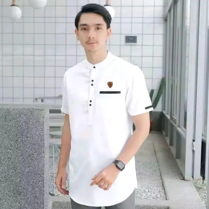 Baju Koko Kurta Lengan Pendek Terbaru Dewasa Kantong Muslim Katun Pria Nyaman Panjang Formal Lembut Kancing 2