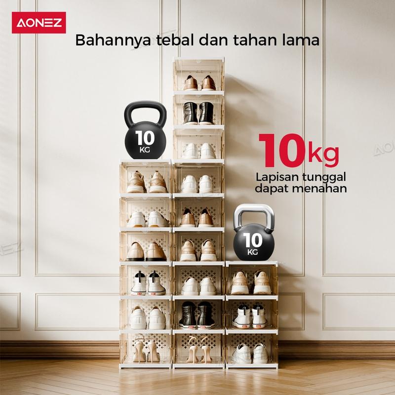 Product Introduction of 【COD 24 Shipping】AONEZ Rak Sepatu Lipat 6 Tingkat 12-24 Pasang Warna Coklat Serbaguna Penyimpanan Vertikal Portable Lemari Sepatu Transparan 1