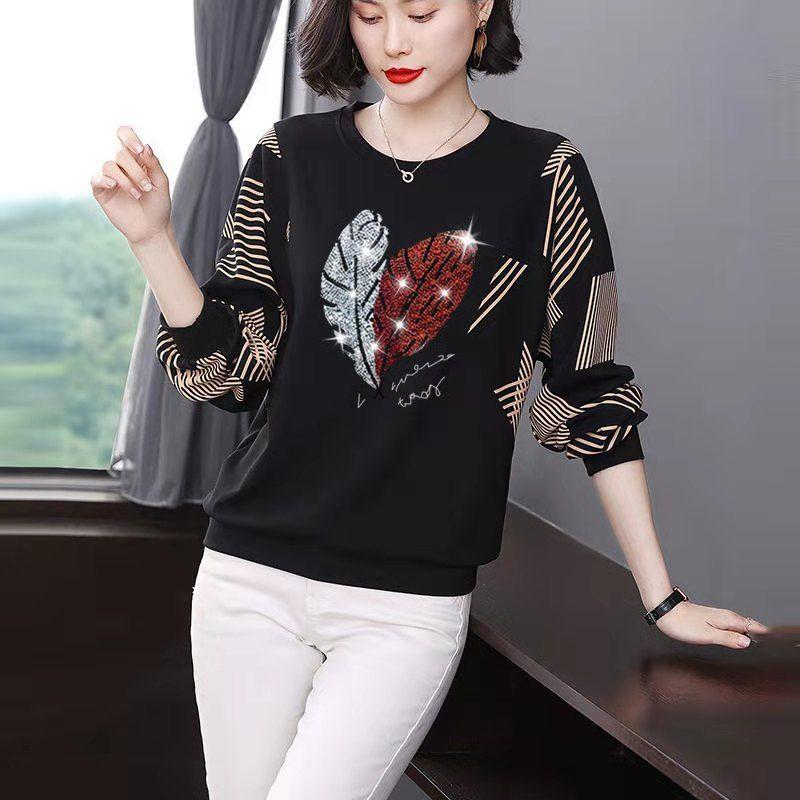 Áo Thun Dài Tay Cho Mẹ Trung Niên, Dáng Rộng, Cỡ Lớn, Áo Cánh Dơi Để Che Bụng, Mới, Mùa Xuân Và Mùa Thu 8