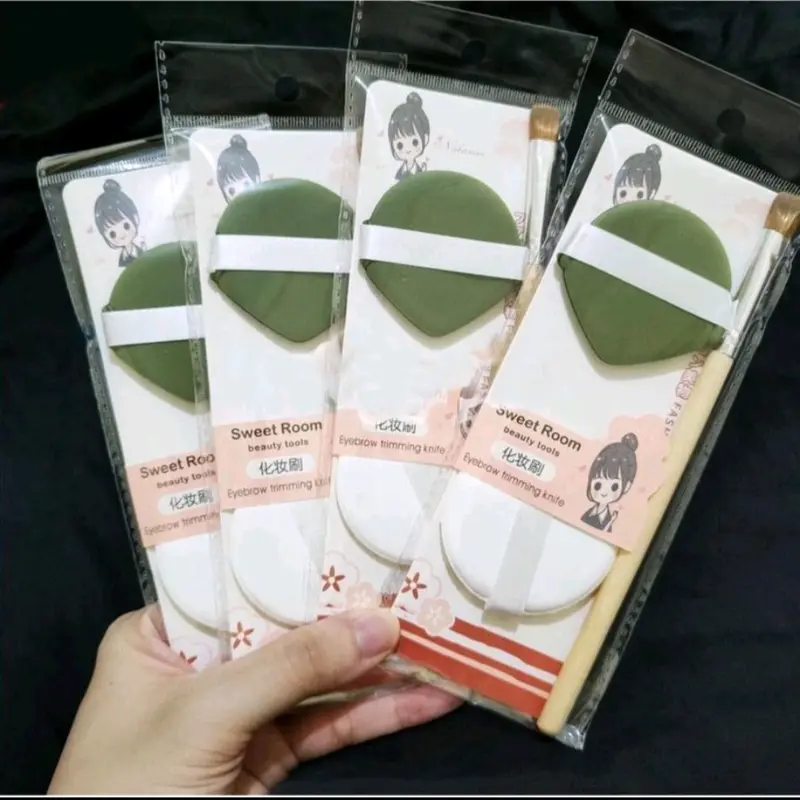 Sponge Bedak Isi 3 pcs+ Brush Set Beauty Tools Spons Cushion 4in1 3