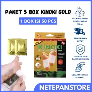 Paket 5 Box Isi 50 Pcs Masker Kaki Kinoki Koyo Kaki Penyerap Racun Tubuh Saat Tidur Kinoki Gold Detox Foot Patch