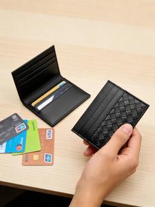 Portatarjetas pequeño con 6 ranuras, diseño tejido ultra delgado, cartera unisex para tarjetas de crédito, estuche mini para tarjetas de negocios, funda para credencial