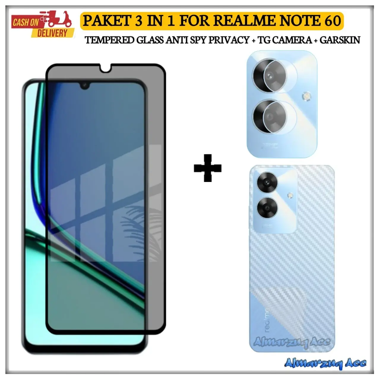Paket 3 in 1 Anti Gores Kaca Realme Note 60 Tempered Glass Full Layar Anti gores Camera Garskin