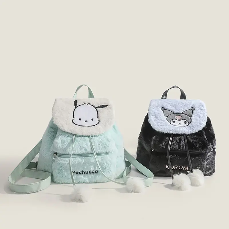 Tas Ransel Serut Boneka Bulu Sanrio Kawaii - Tas Ransel Premium Bulu Sannrio Tutup Depan Serut. 2