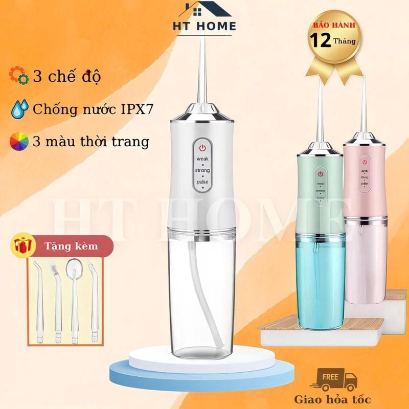 Tăm Nước Oral Irrigator Nội Địa Máy Tăm Nước Cầm Tay Vệ Sinh Răng 4 Đầu Tăm…