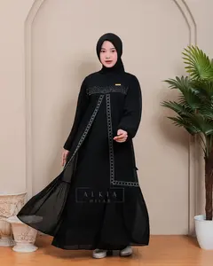 Gamis Perempuan 2026 Abaya Anak Remaja Tanggung Ceruty Babydol Mix Payet Simple Hitam Muslim Baju