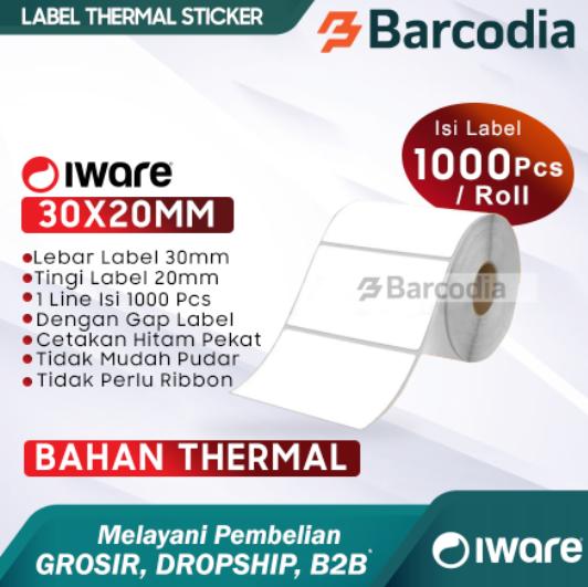 Gambar LABEL BARCODE THERMAL 30X20 MM 1 LINE (1000PC) - ISI 1000 dari Barcodia Kota Administrasi Jakarta Pusat Tokopedia