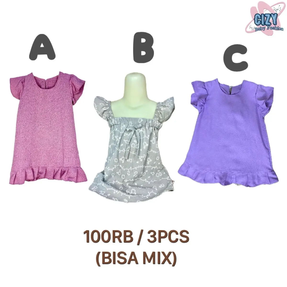 Dress anak perempuan 100rb 3pcs usia 1-2tahun terbaru