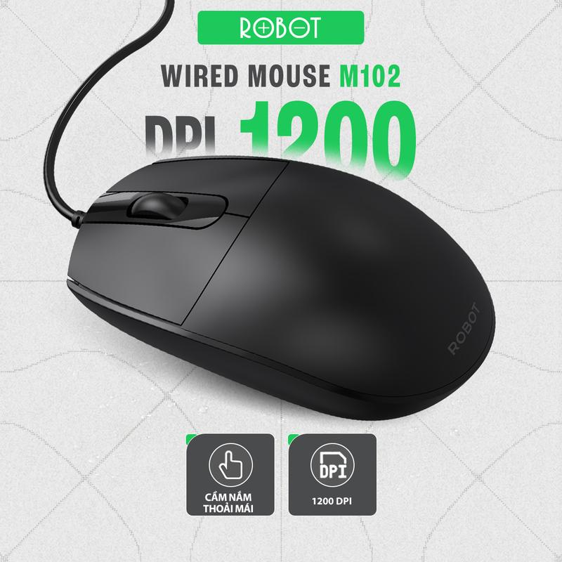 Chuột văn phòng có dây Robot M102 cầm nắm thoải mái 1200DPI di chuột chính xác công nghệ quang học con lăn chống trượt tiện dụng thiết kế đối xứng