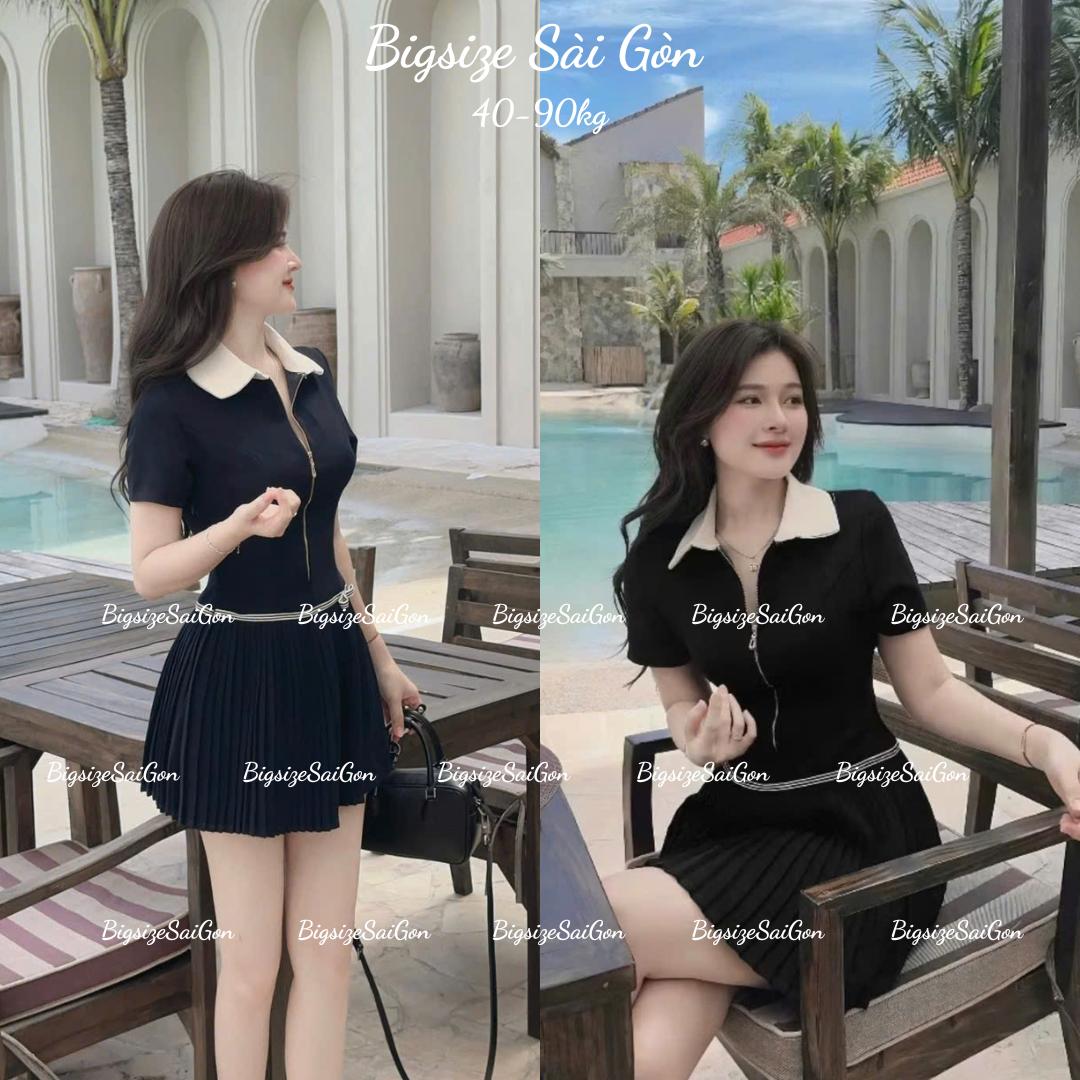 Đầm Thiết Kế Công Sở Nữ Cổ Bẻ Phối Màu Thiết Kế Xếp Ly Trẻ Trung (Vải Tuyết Mưa) Cao Cấp Thanh Lịch Cho Các Nàng Bigsize 40–95kg Thời Trang Nữ Béo Xinh Shop - B.1599