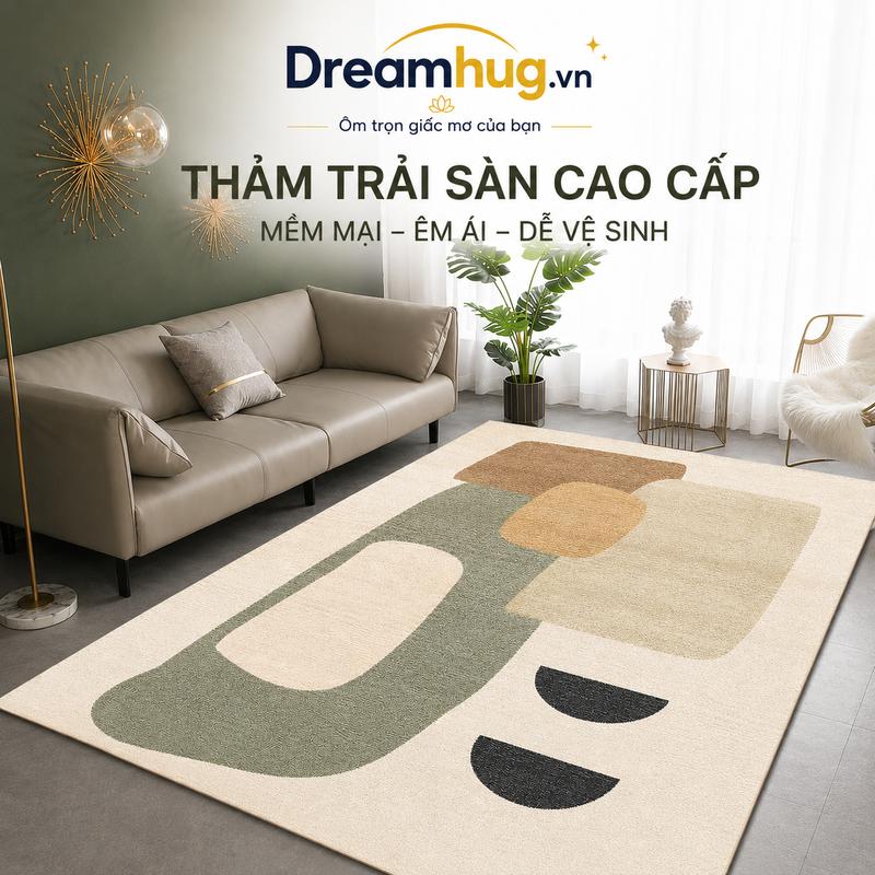 LT-Thảm Trải Sàn Phòng Khách Ngủ Cao Cấp - Hình Học Màu Trầm Đẹp, Hạt Nhựa…