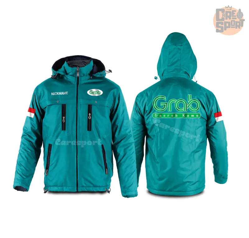 Jaket Ojol Berkualitas untuk Pria dan Wanita GRAB custom nama daerah area bebas bisa request bisa polos - CLIMBER Gunung Panjang Parasut 3