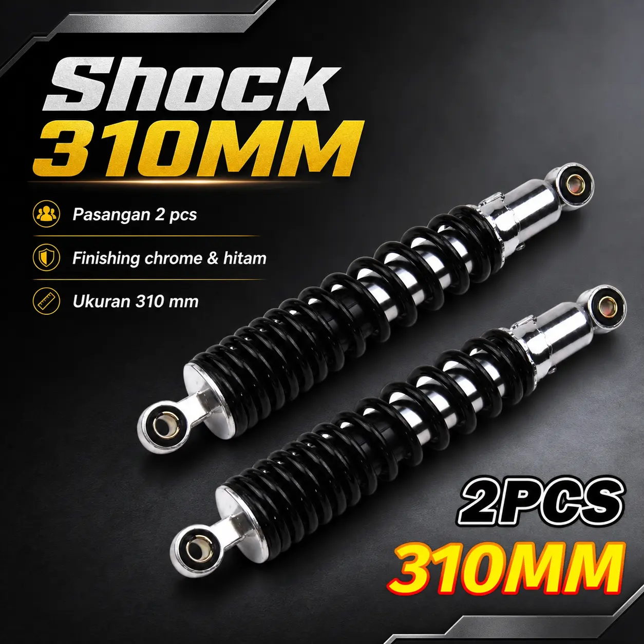 Shockbreaker Motor Belakang 310mm Sepasang 2 Pcs Suspensi Motor Universal Hitam Peredam Kejut Motor
