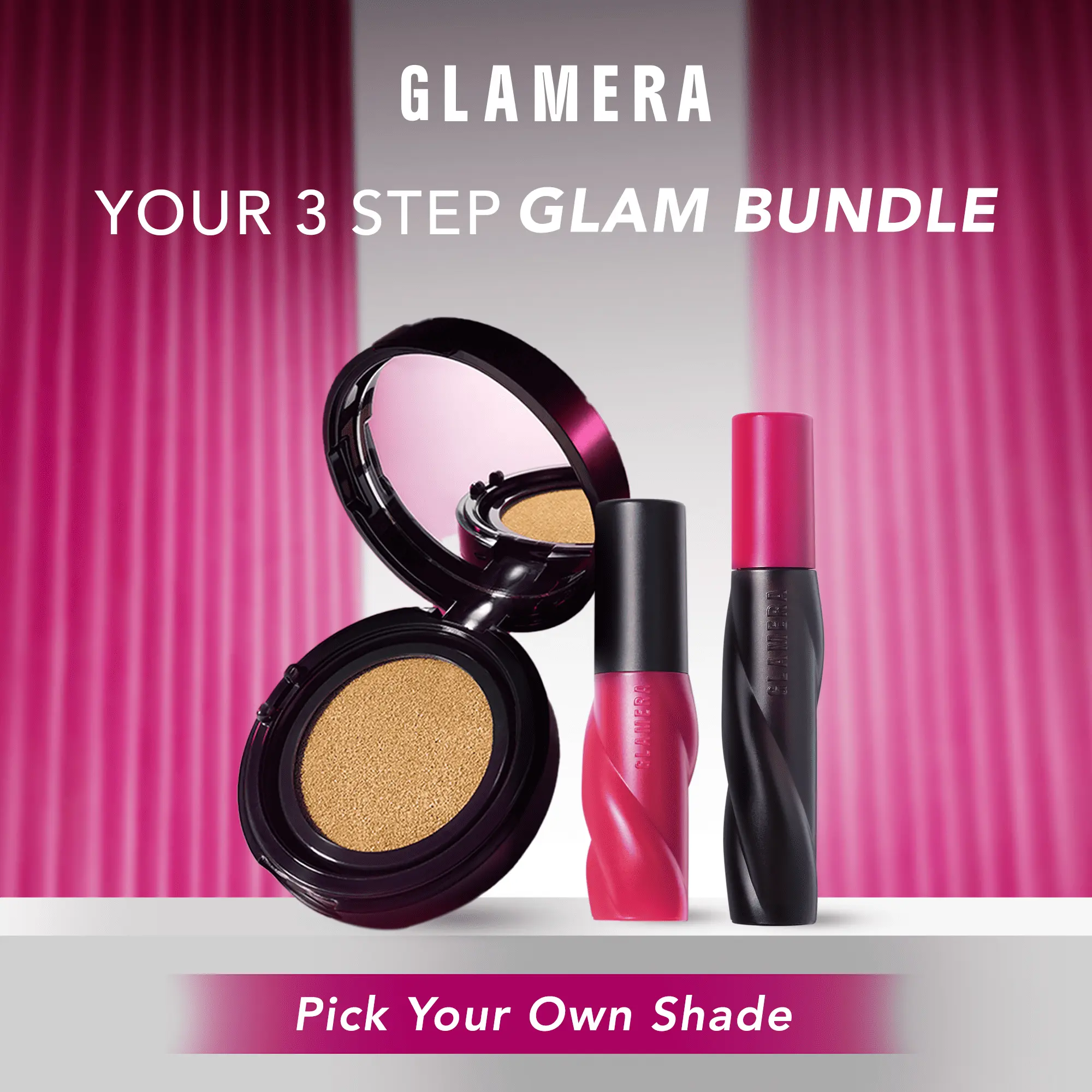 GLAMERA COVERLASTING SATIN-MATTE CUSHION​ 13 Gr+  GLAMERA HYDRA-TINT LIP STAIN​ 2,5 Gr + GLAMERA HYDRA-MATTE LIP CREAM 3 Gr