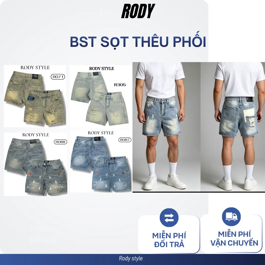 RODY STYLE Quần Short Jean Unisex Thêu phối Form Trên Gối Chất Liệu Denim Cotton Không Co Giãn Nhiều Màu Sắc Dễ Phối Đồ Phong Cách Cá Tính Thời Trang