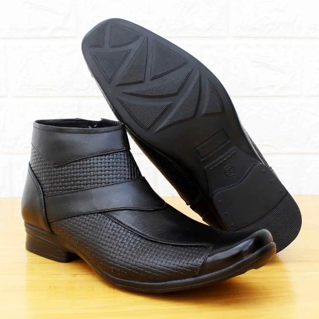 SEPATU KULIT SAPI ASLI PENTOPEL PDH ZIPPER Hitam Boots Karet Shoes Pria