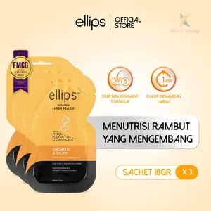[Bundle Isi 3] Ellips Hair Mask Keratin Smooth & Silky 18gr | Masker Rambut untuk Rambut Mengembang