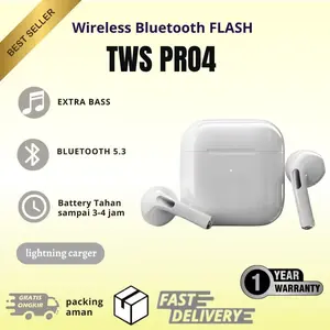 Pro 4 Headset Bluetooth Earphone Smart Touch Control Headphones HiFi Stereo Earbuds Upgrade Wireless Kualitas Suara HD Live-like Experience Bass Garansi 12 Bulan Tws