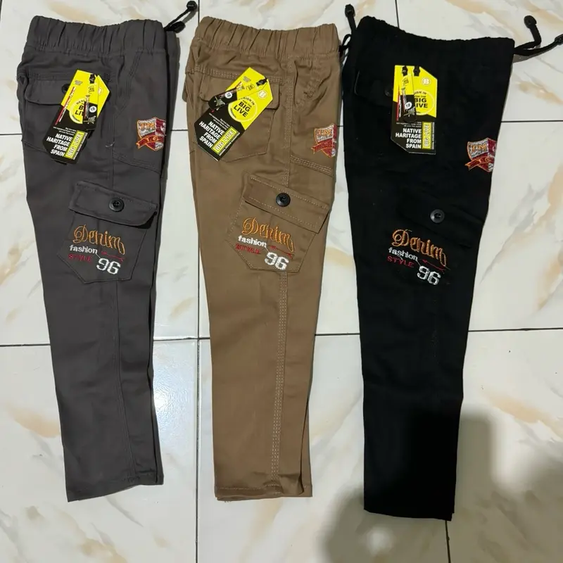 CELANA PANJANG CARGO ANAK LAKI-LAKI USIA 1-15 TAHUN AUTHENTIC DENIM Abu Hitam Mocca Cream Bunda Cowok Katun 1