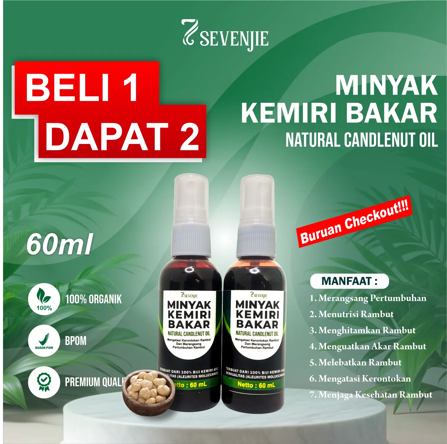 [BELI 1 DAPAT 2] Minyak Kemiri Bakar Asli 60 Ml - Perawatan Kulit Kepala Alami