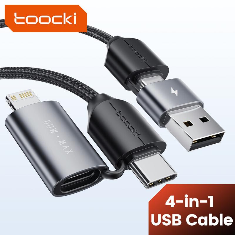  Cáp sạc nhanh USB Type C sang Lightning Toocki 4 trong 1 60W Dây dữ liệu Tương thích với iPhone 14 13 Samsung S23 Xiaomi Huawei Realme 