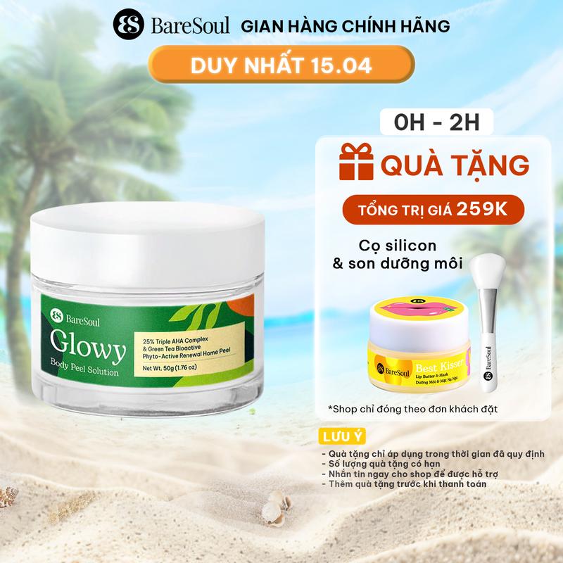 [ TẶNG CỌ PEEL DA ](công thức mới) Peel da tẩy tế bào chết giúp làm sáng, giảm thâm mông, nách, bẹn, đầu gối, khuỷu tay AHA 25% BareSoul Glowy Body Peel 50g ( kiểm tra đơn hàng trước khi thanh toán )