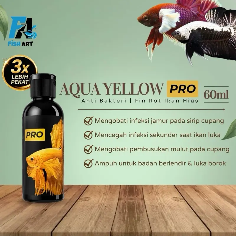 Fish Art • Aqua Yellow Pro 60ml - Obat Kuning Ikan Hias Anti Jamur Fin Rot Luka Borok