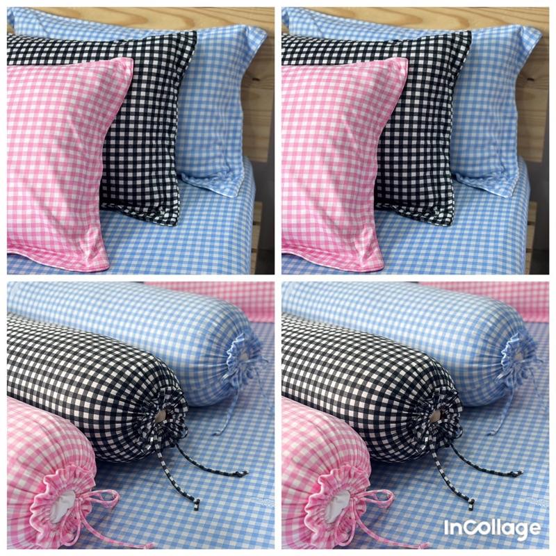 Bộ Ga Thun Lạnh Hàn Quốc Caro Nhí 4 Món: 1 Ga Bo Chun, 2 Vỏ Gối Nằm, 1 Vỏ Gối Ôm Dây Rút Chất Liệu Thun Hàn Quốc Mát Mềm Mịn Chống Nhăn Không Bám Bụi Dễ Vệ Sinh